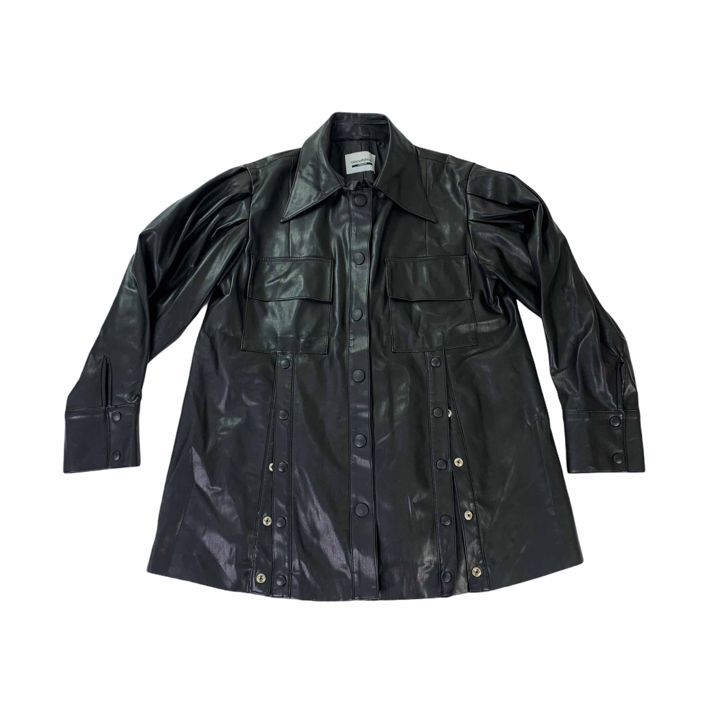 [Biscuitshop] Puff Sleeved Eco Leather Jacket BK - Size Free(55)