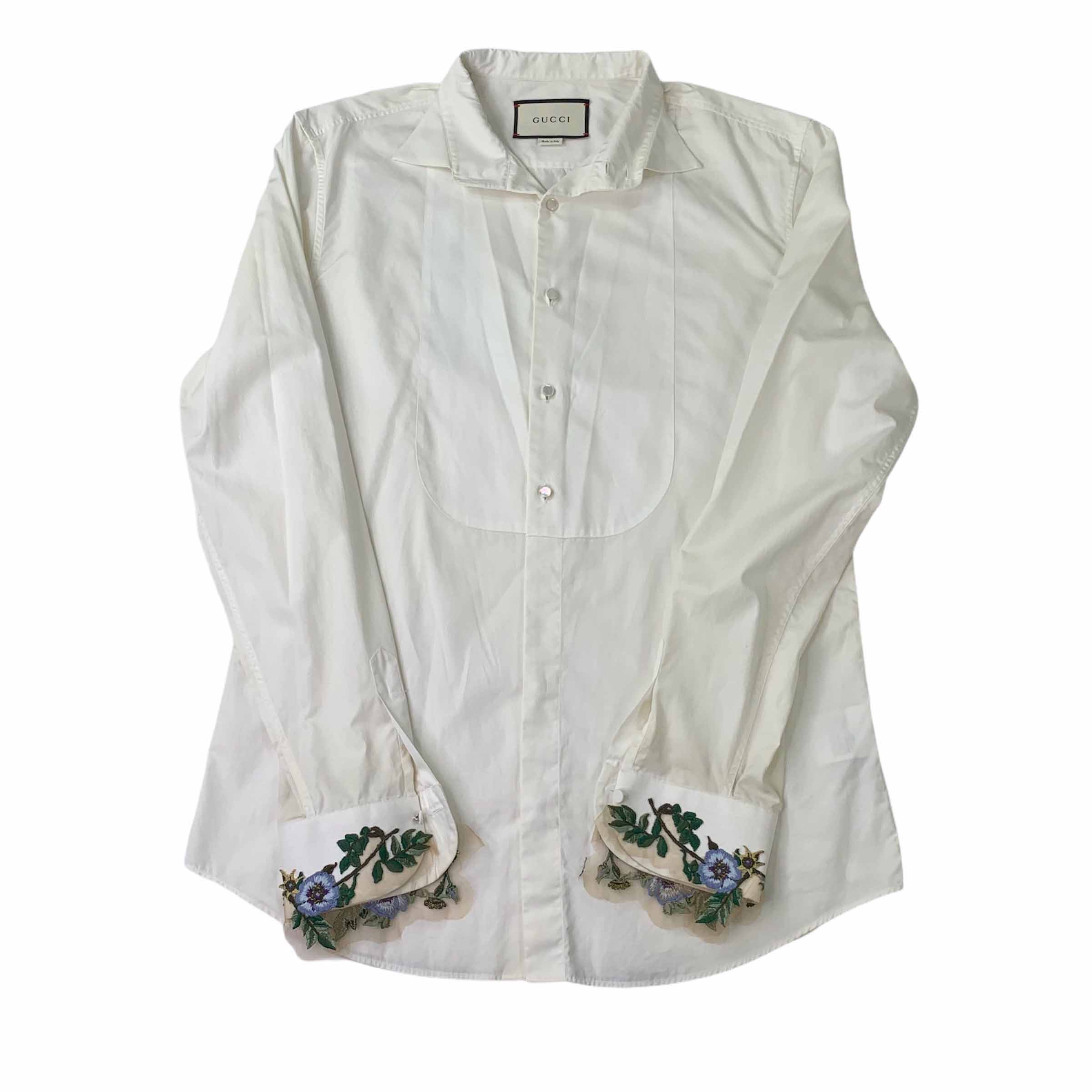 [Gucci] Embroidered Cuffs White Shirt - Size 43