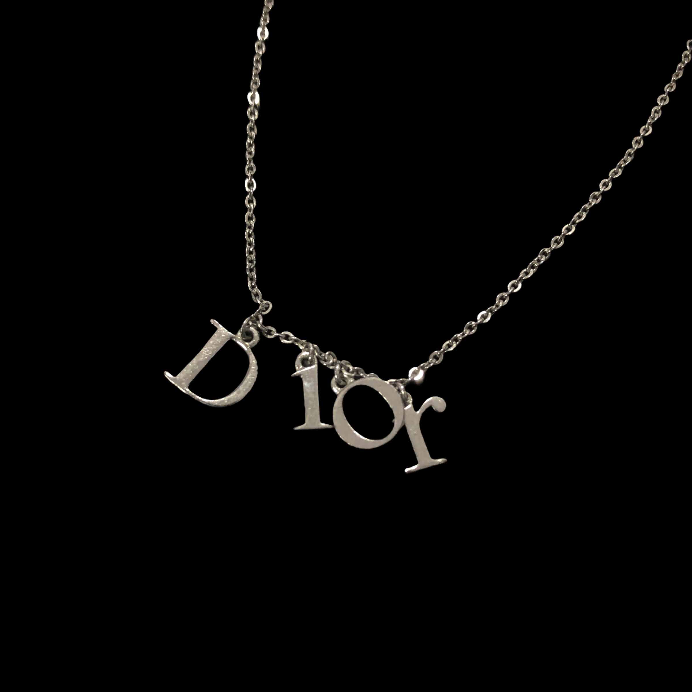 [Dior] Dior Logo Hanging Silver Necklace - Size Free