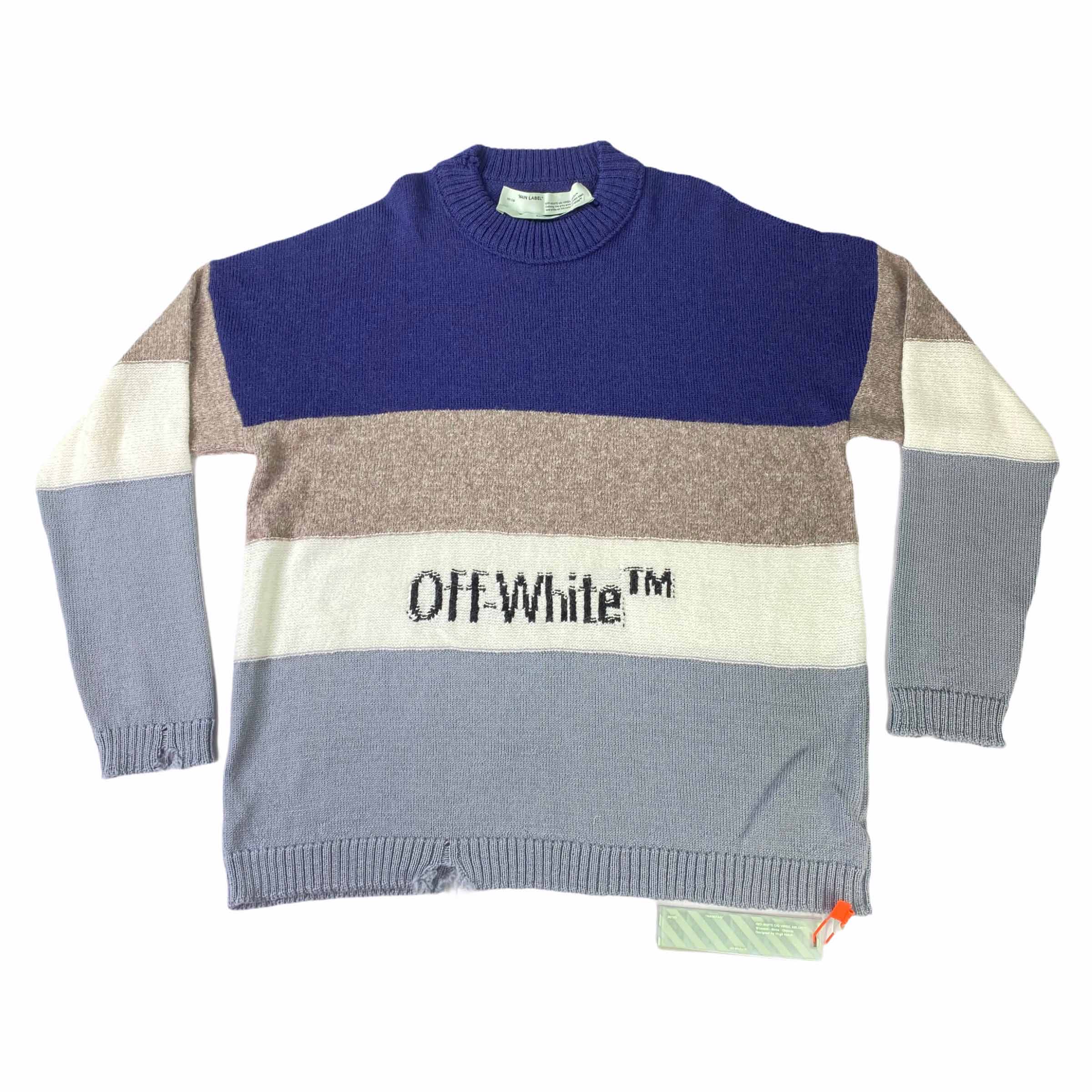 [Off White] Blue Multi Crew Neck Sweater - Size XXL