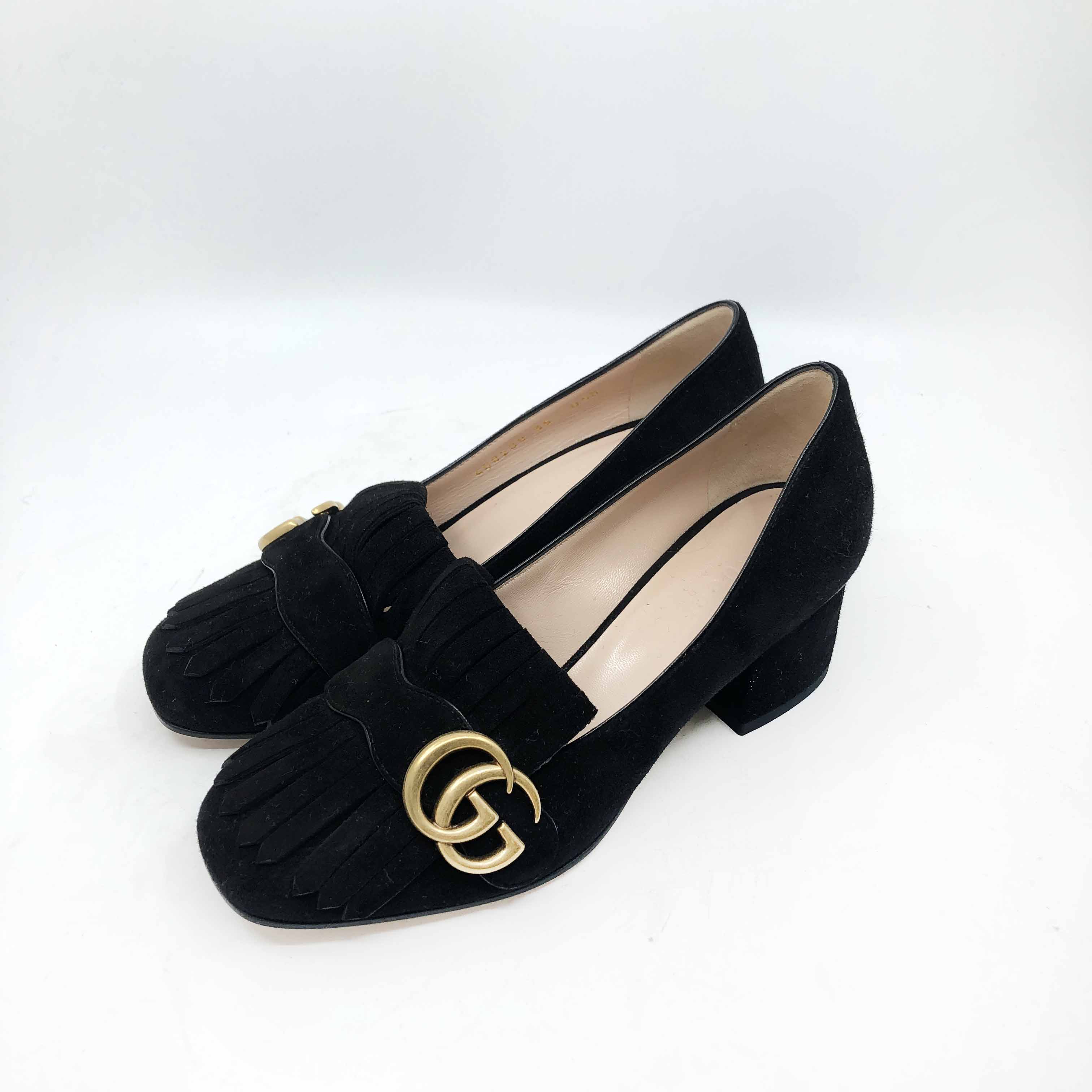 [Gucci] Marmont Mid-Heel Suede Pumps - Size 35
