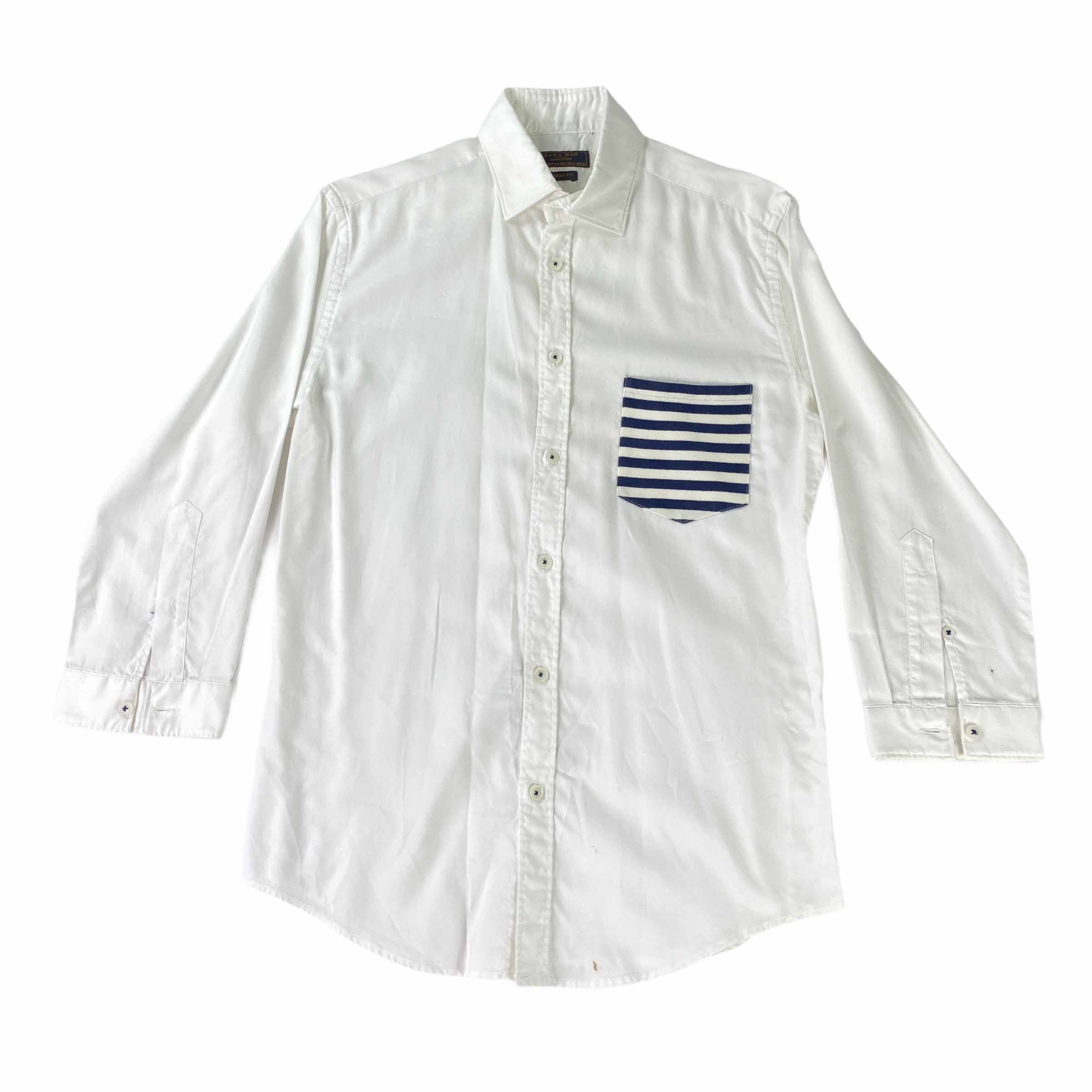 [Zara] Asian Fit Stripe Pocket White Shirt - Size S