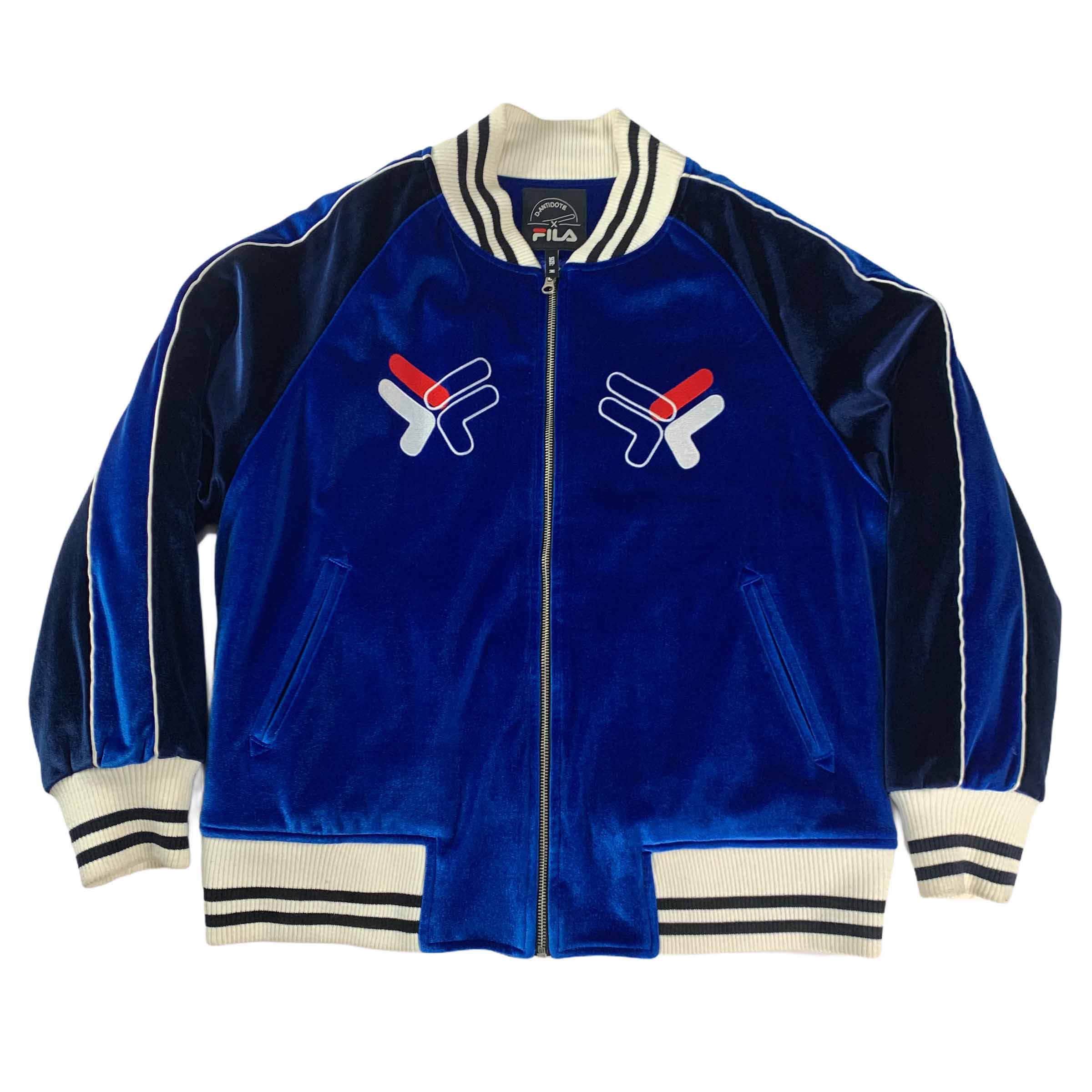 [D-Antidote x Fila] Logo Velvet Stadium Jacket Blue/Navy - Size M