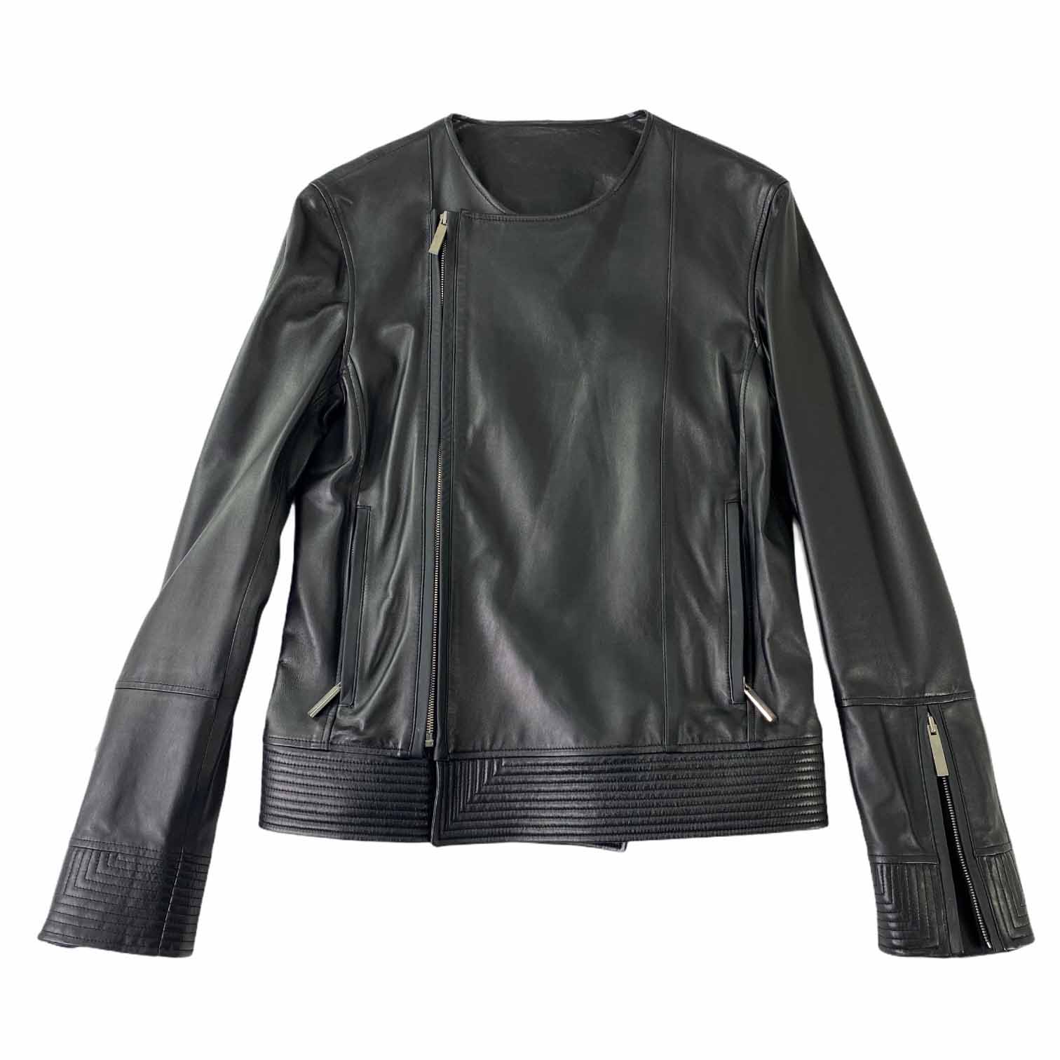 [Jehee Sheen] Round Neck Leather Jacket BK - Free Size