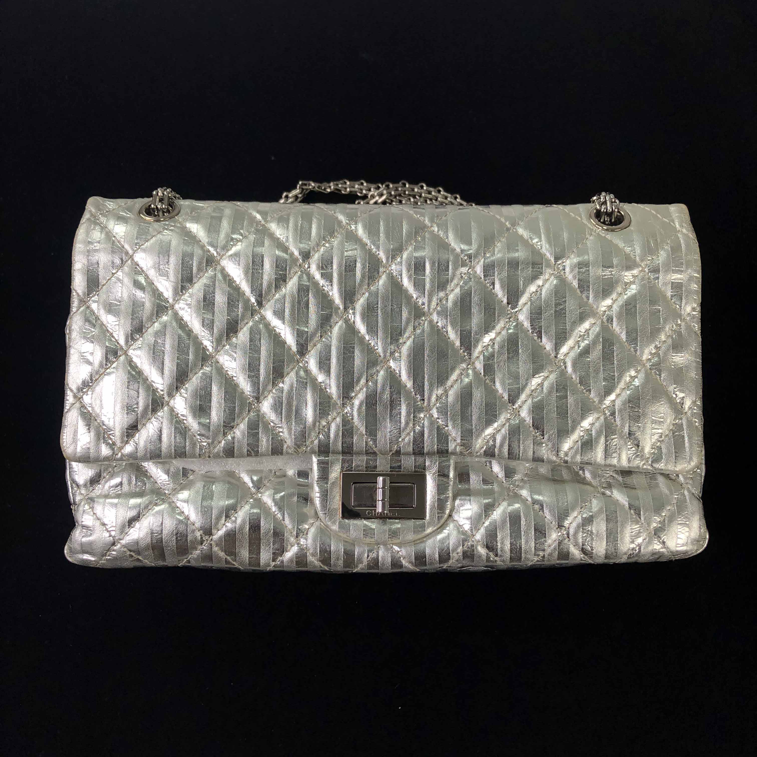 [Chanel] Silver Mirror 225 Flap Bag - Size L