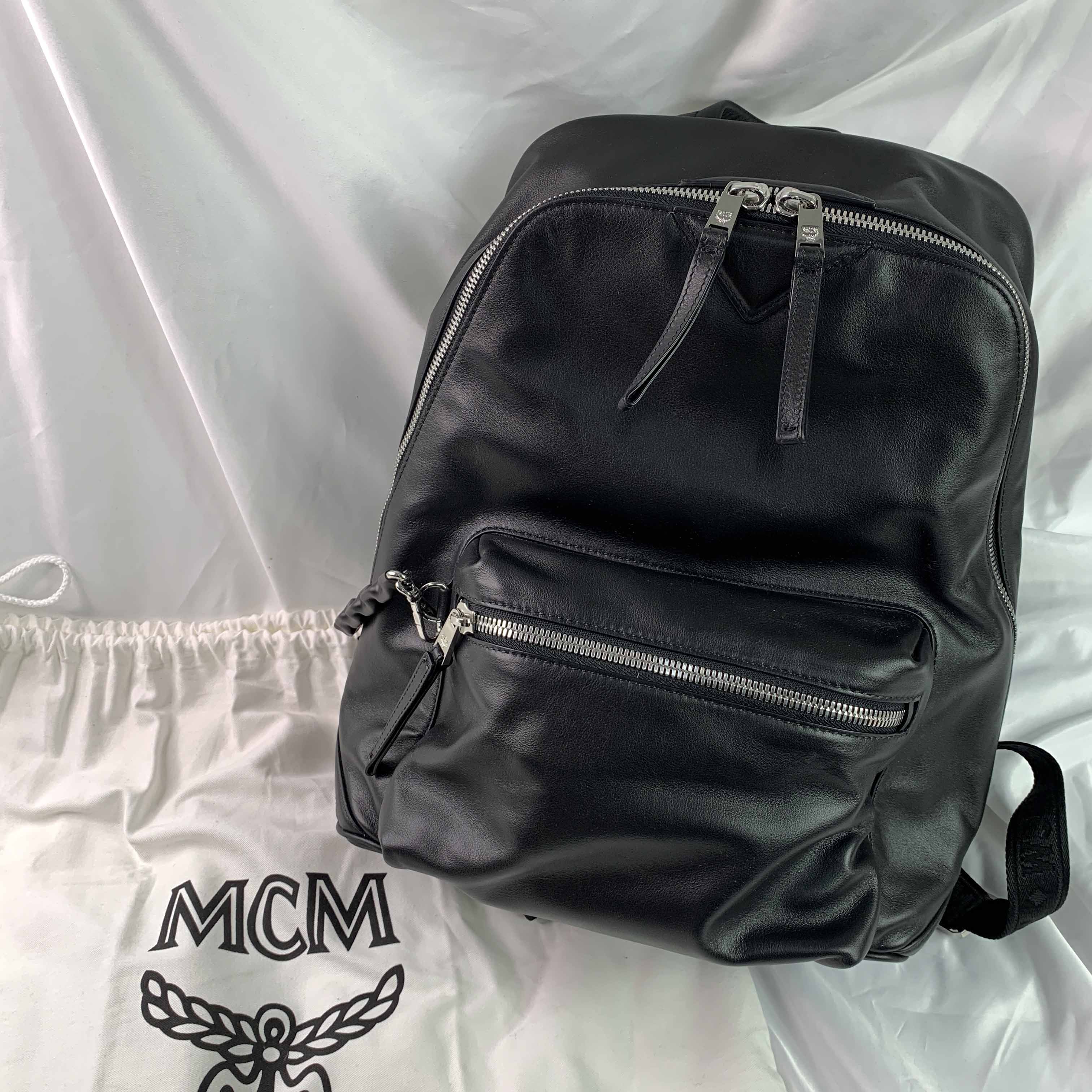 [MCM] Leather Basic BackPack BK - Size Free
