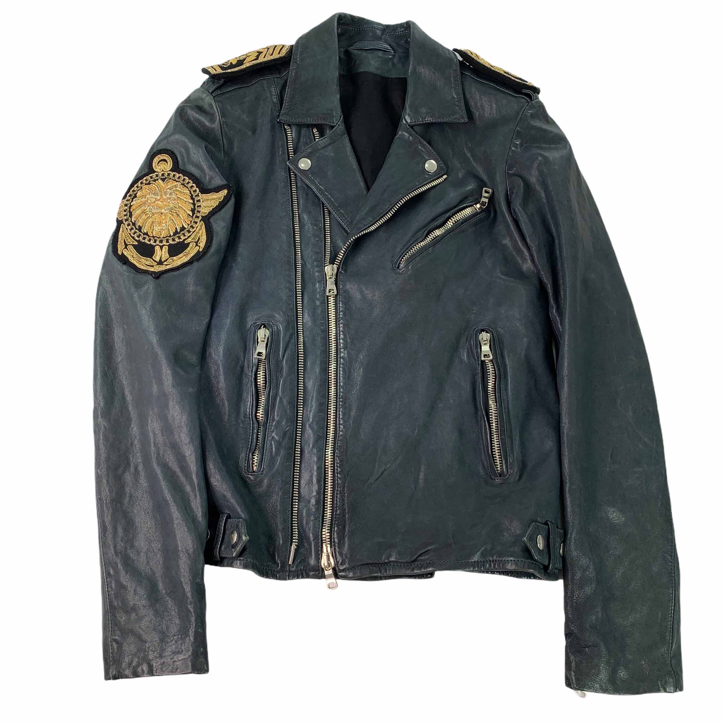 [Balmain] Archive Leather Wappen Rider Jacket - Size 48