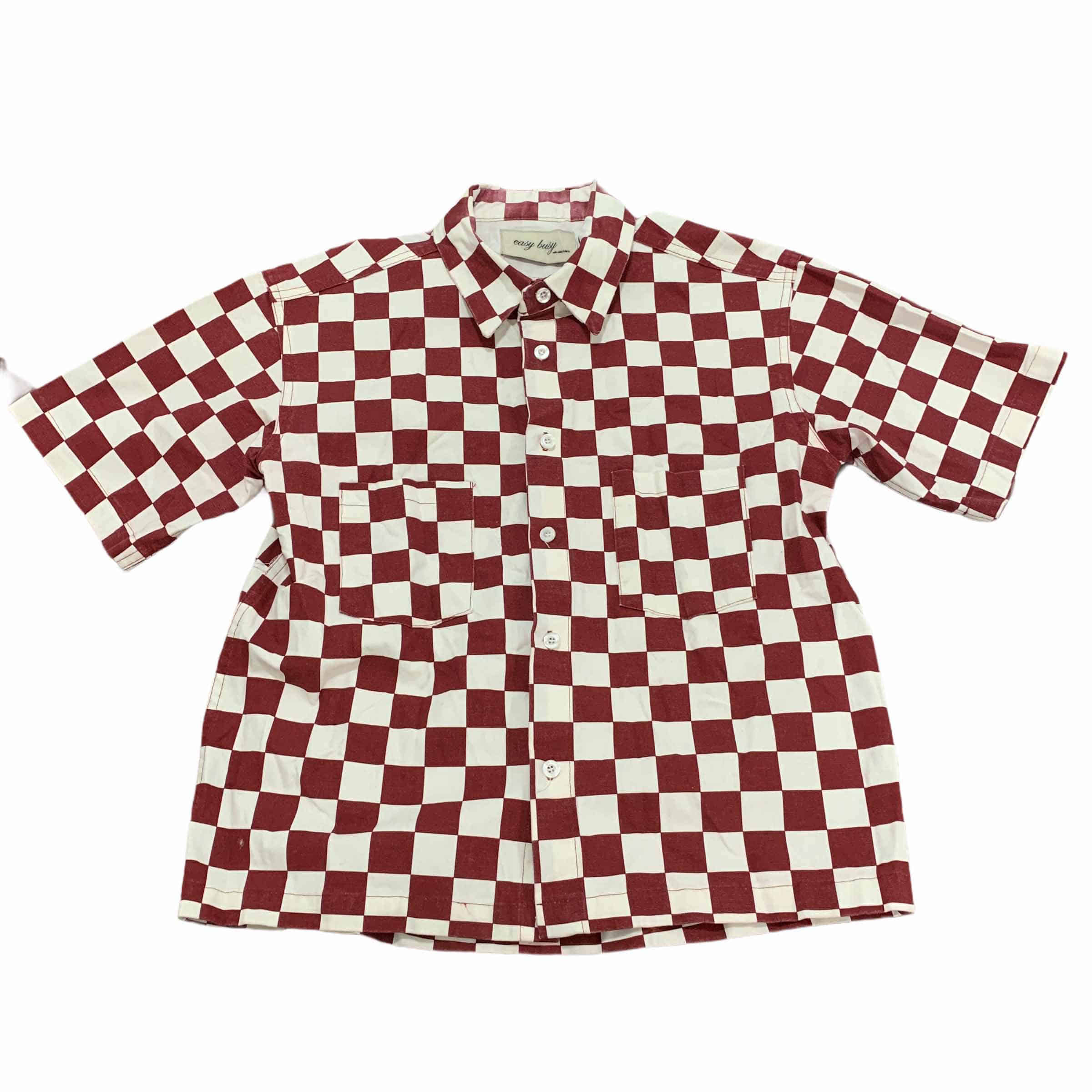 [Easy busy] Red checkerboard short sleeve shirt - Size M