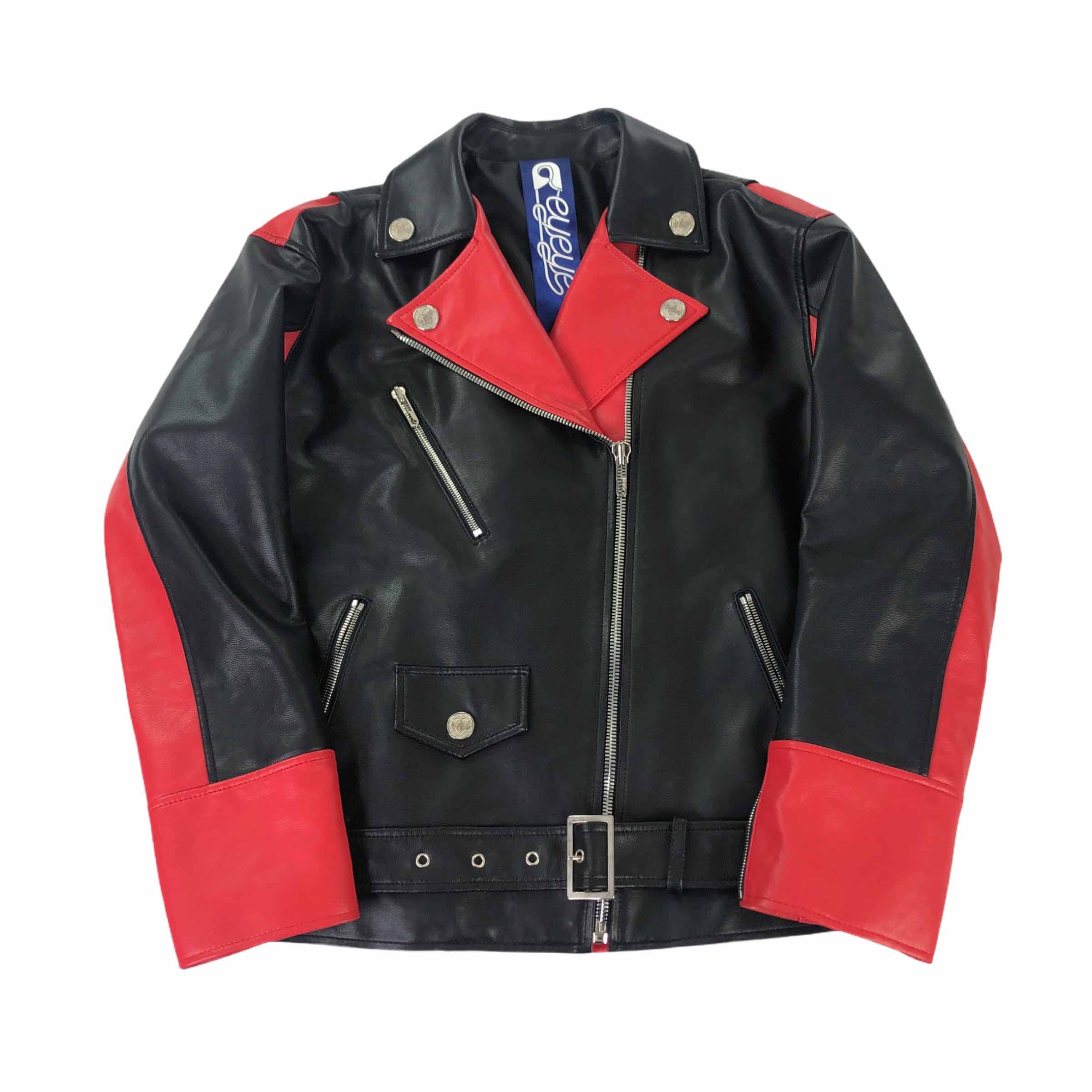 [EYEYE] CColor Block Fake Leather Rider Jacket -  Size Free