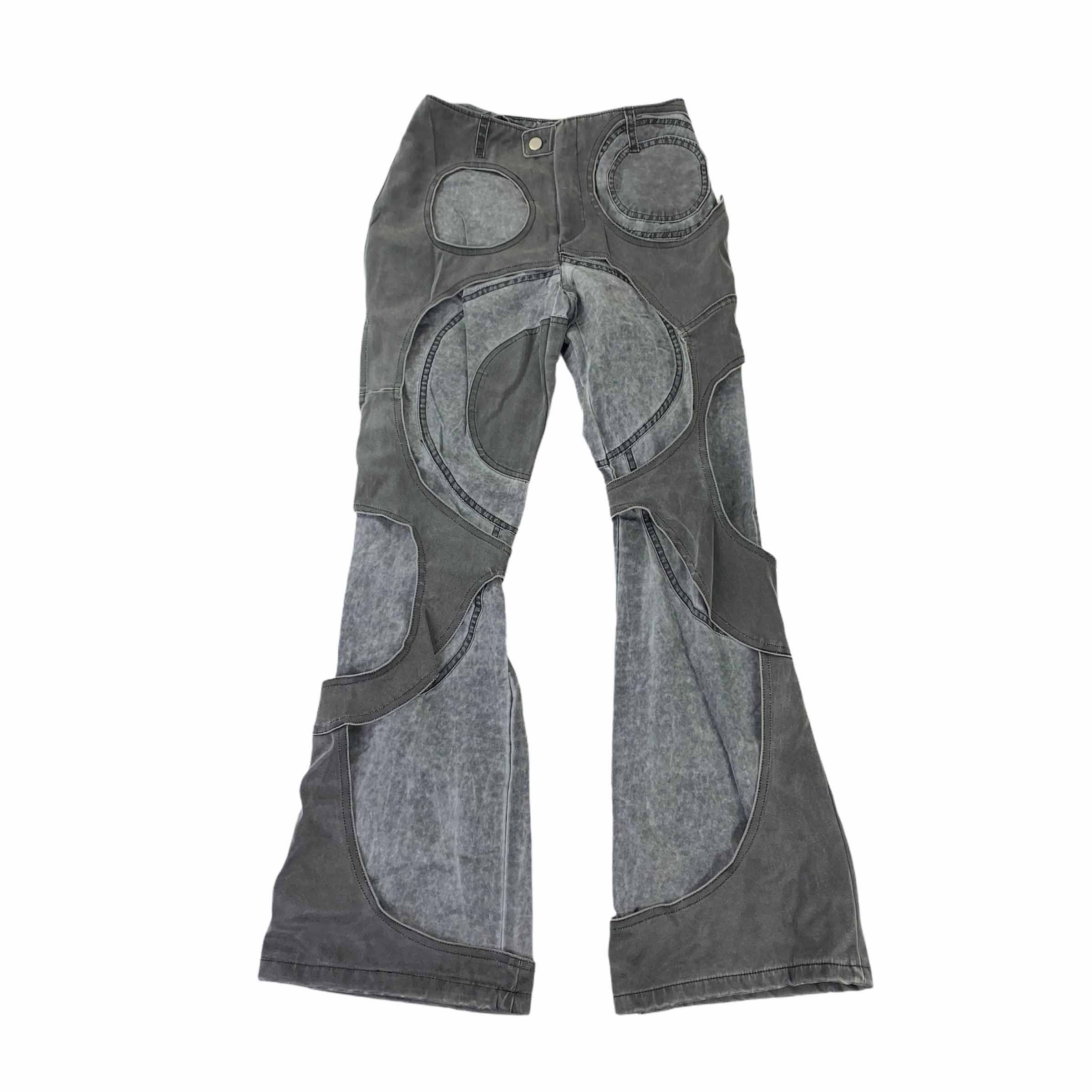 [M.Y.O.B NYC] Circle Cut-out Gray Washed Bootscut Pants - Size F