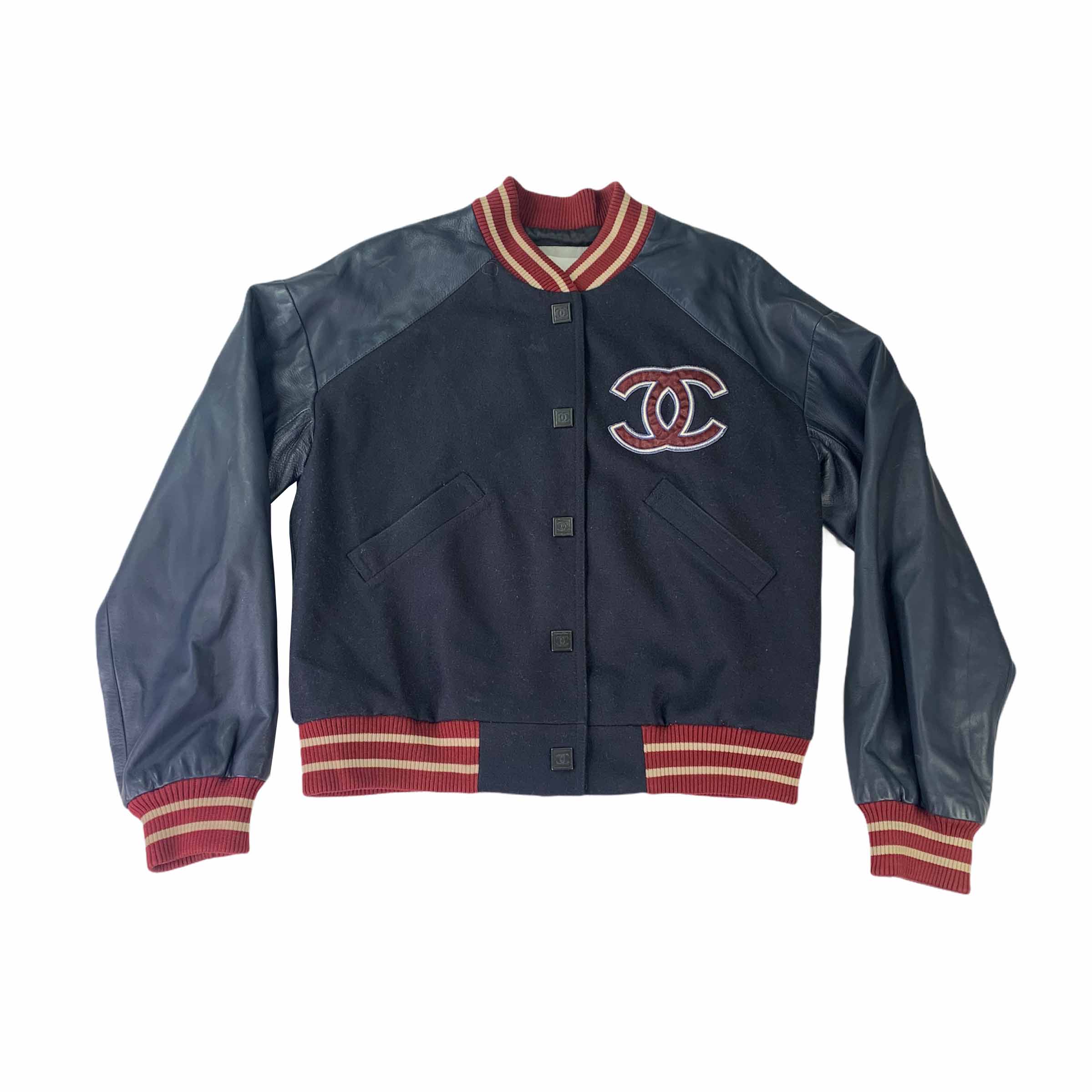 [Chanel] Letterman Baseball Jacket Sports Line Dark Navy - Size 38