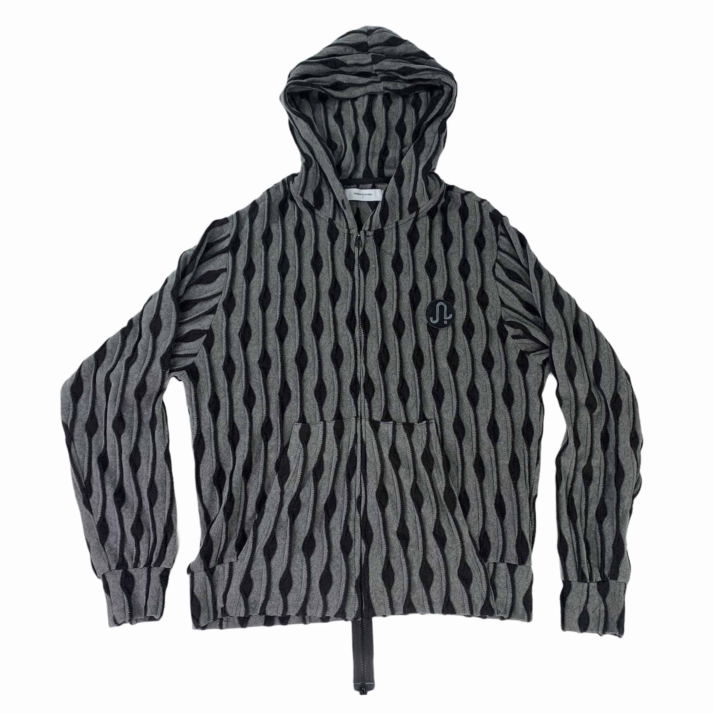 [Nondisclothes] Black Wave Knit Hoodie Zip-up - Size 1