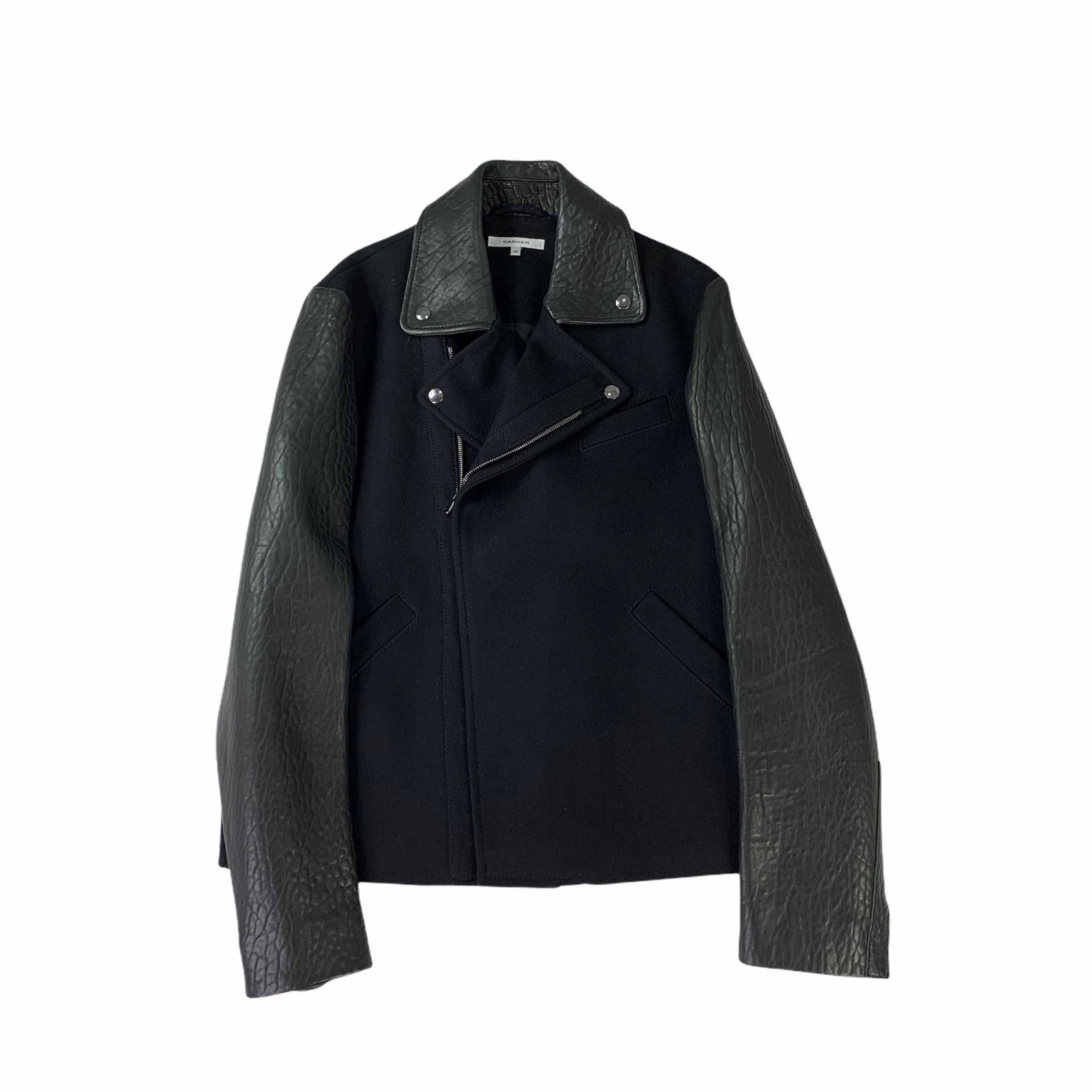 [Carven] Leather Arm Wool Rider Jacket NA - Size 46
