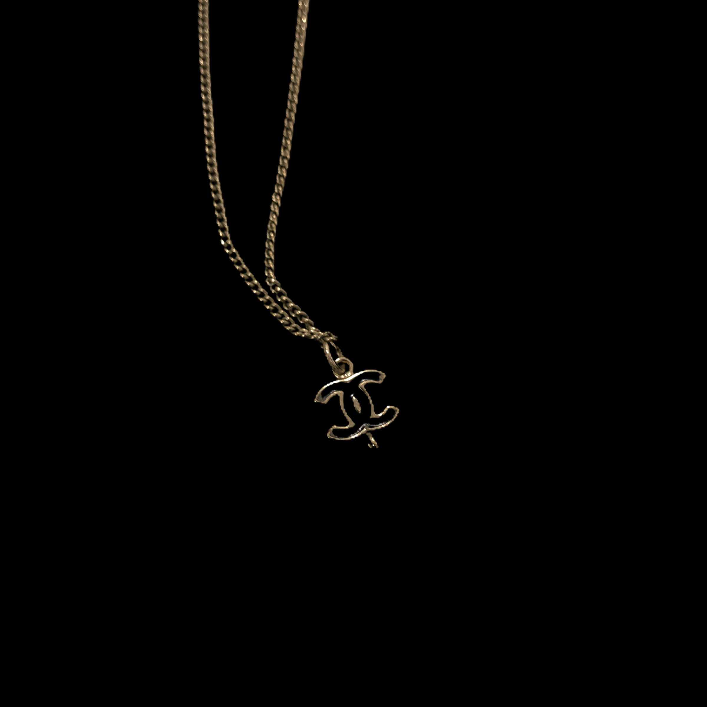[Chanel] Black CC Logo Necklace - Size Free